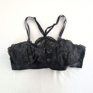 AERIE Black Lace Lined Bralette Strappy Indie Women's Large